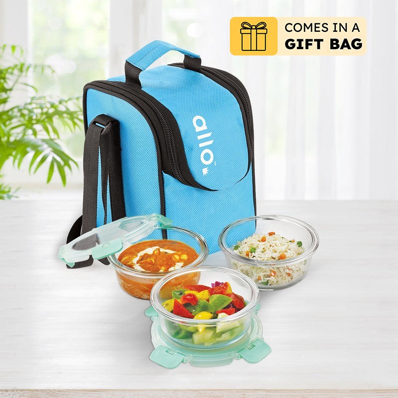 Yumdro Leak Proof Glass Lunch Box (390 mL Each) - Set Of Three - 390 ML