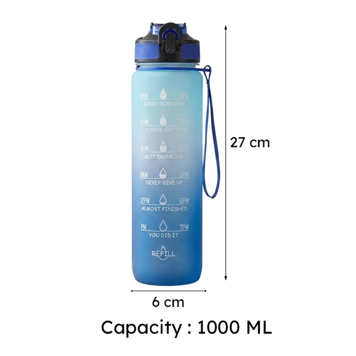 Solara Plastic Water Bottle With Cleaning Brush (1000 mL) - Blue