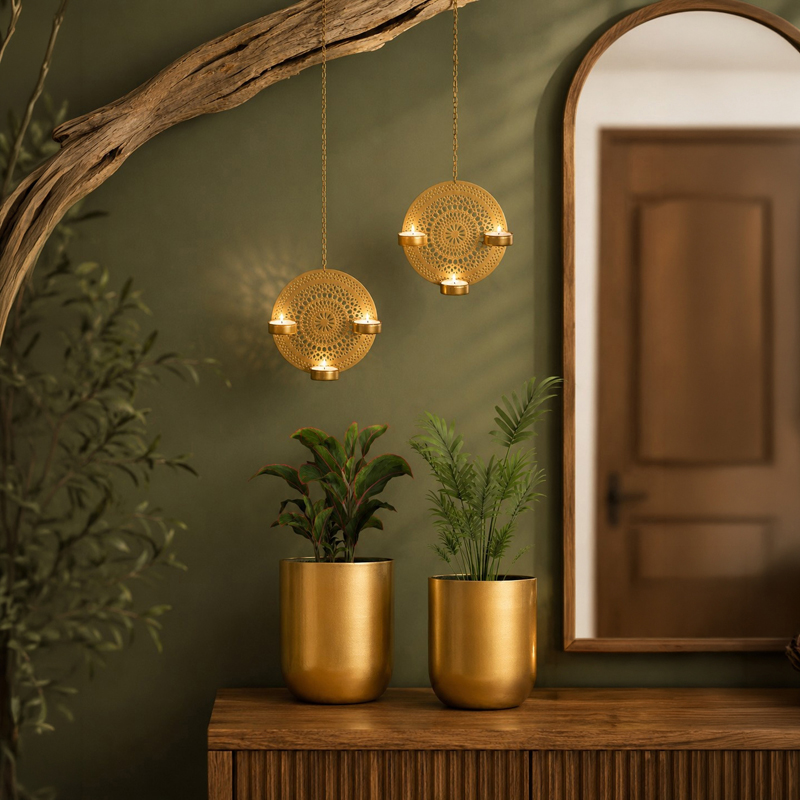 Leafline Planter With Tealight Candle Holders - Four Piece Set