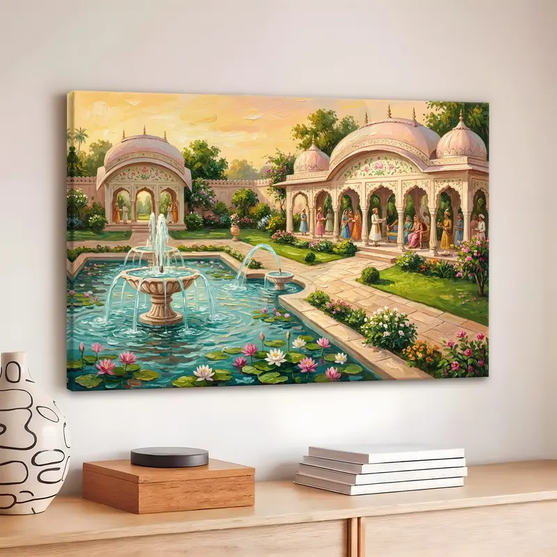 Royal Garden Fountain Courtyard Canvas Wall Painting