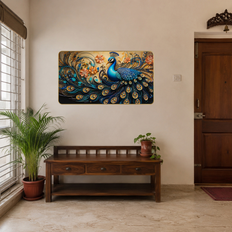 Royal Plumage Peacock Resin Wall Art With Frame - Small