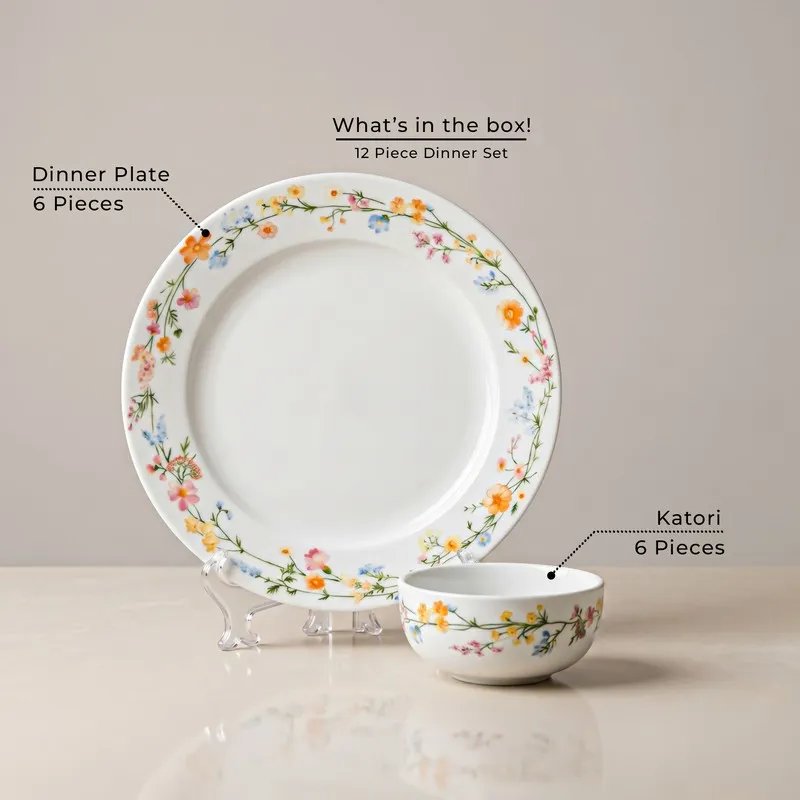 Single floral dinner plate and matching bowl from the porcelain dinner set