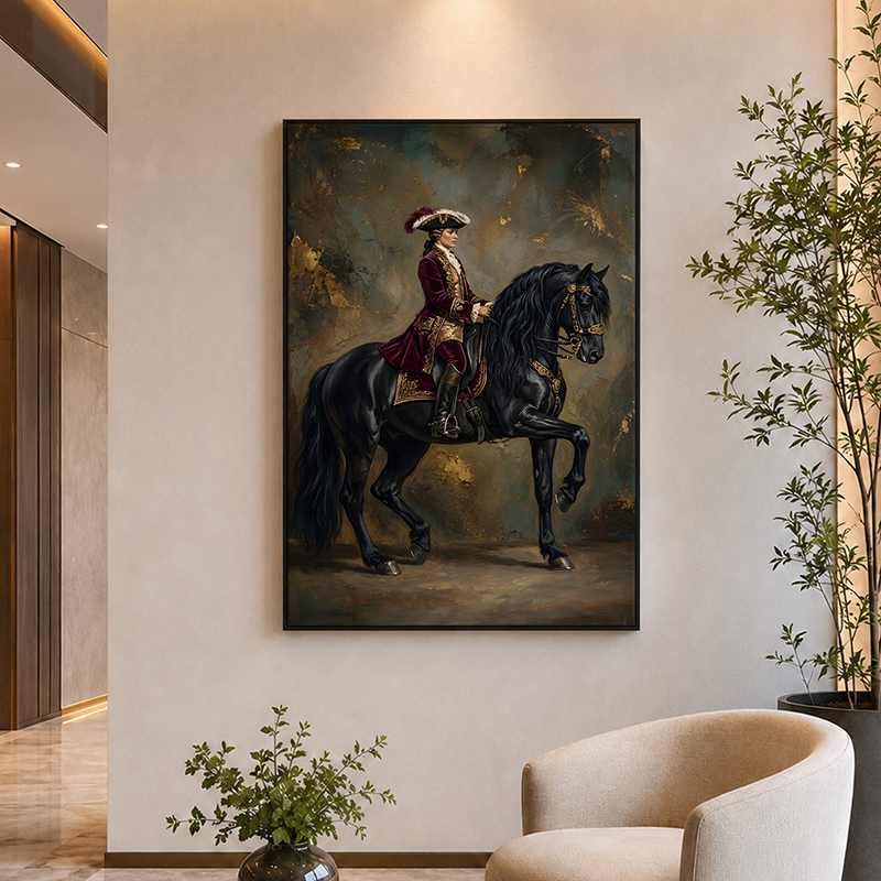 Crimson Rider at Dusk Canvas Wall Painting With Frame - Small