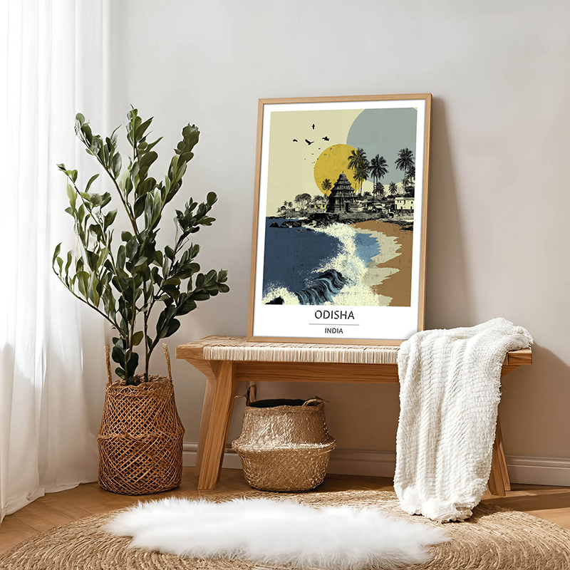 Golden Shores of Odisha Wall Art With Brown Frame - Small