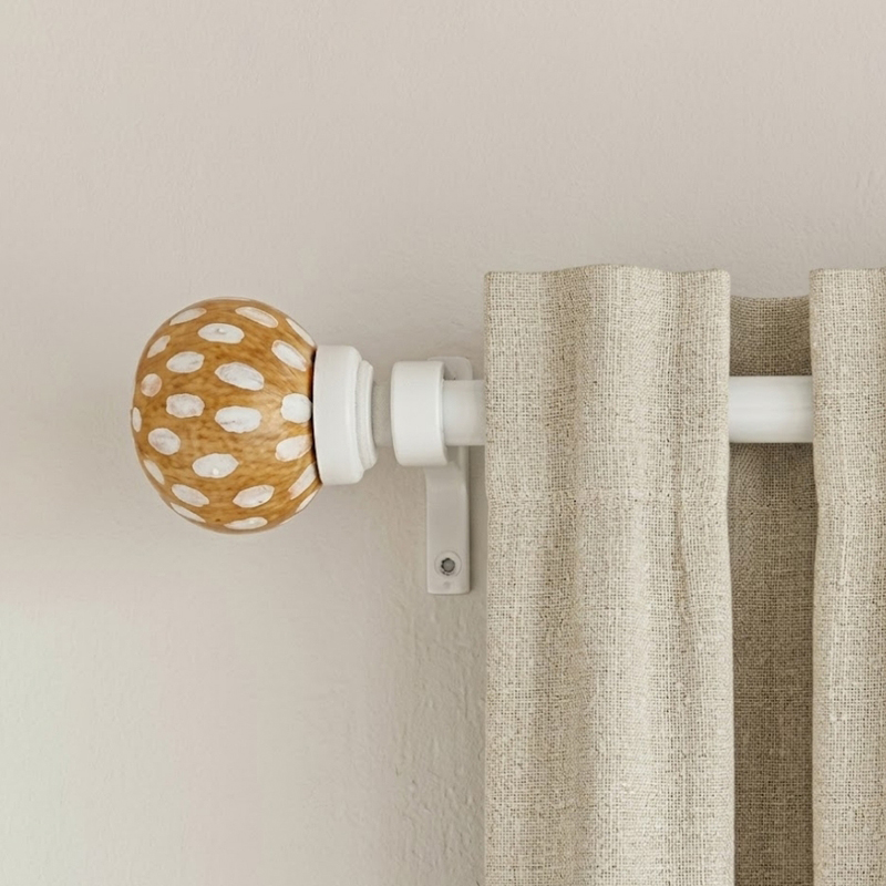Birch Beam Extendable 1" Single Curtain Rod With Round Finial & Brackets