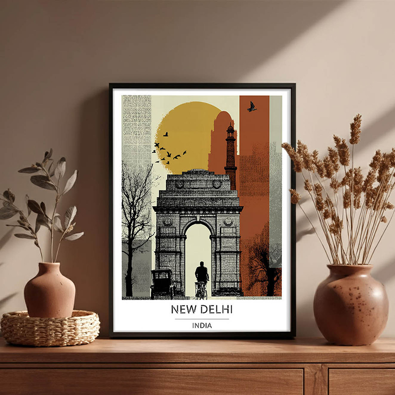 Majestic India Gate Delhi Wall Art With Black Frame - Small