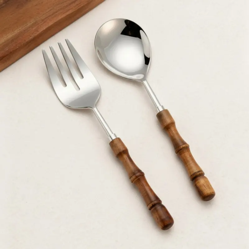 Artisan Twist Stainless Steel & Wood Serving Spoon - Two Piece Set