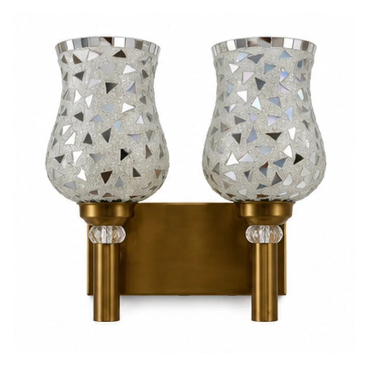 Front view of the two-shade mosaic glass wall lamp on a white background.