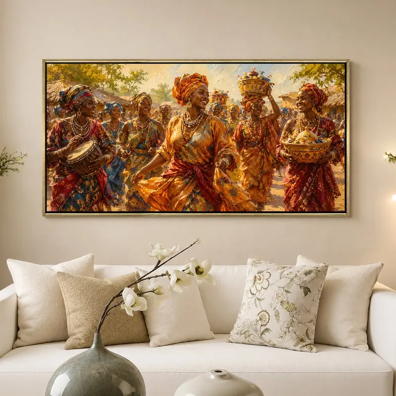 Village Bazaar Tales Canvas Wall Art With Frame - 380 GSM