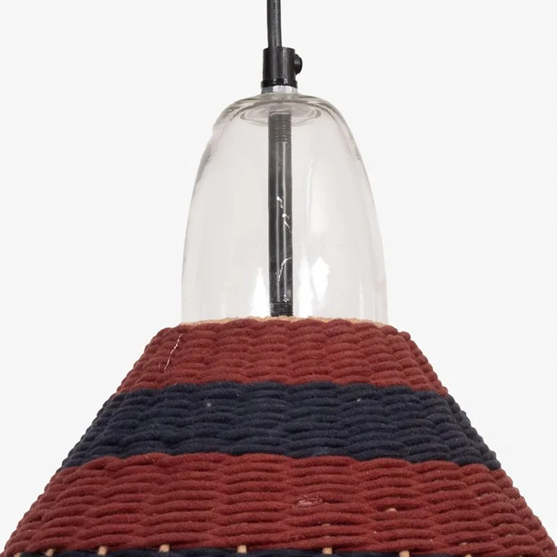 Close-up of the clear glass top and striped cotton shade