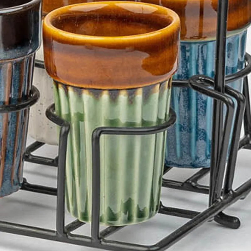 Aria Handmade Khulhad With Stand (110 ML) - Seven Piece Set