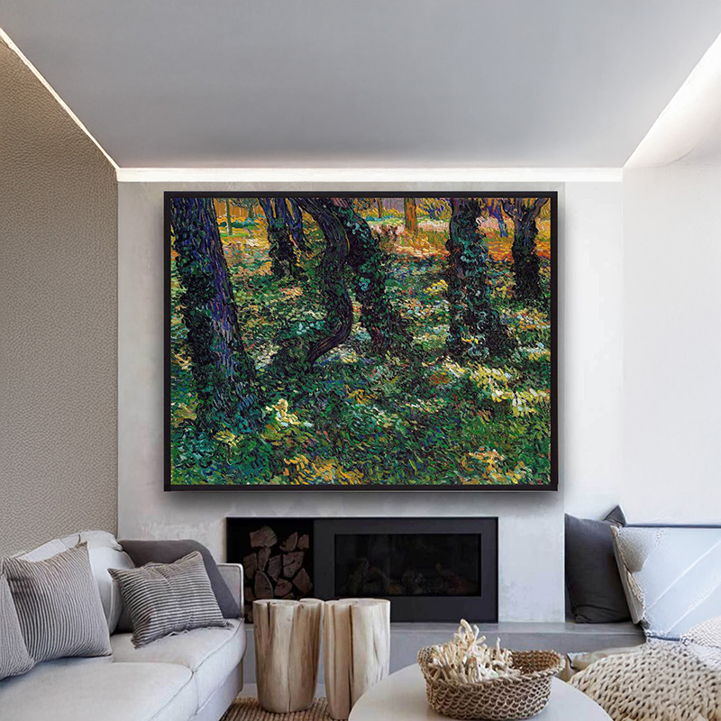 Cypress & Pine Woodland Canvas Wall Painting With Frame - Small