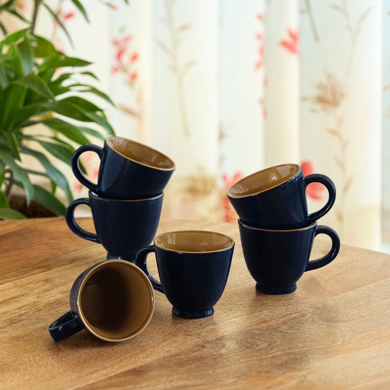 Mariana Blues Ceramic Tea Cups (160 mL Each) - Set of Six - 160 mL