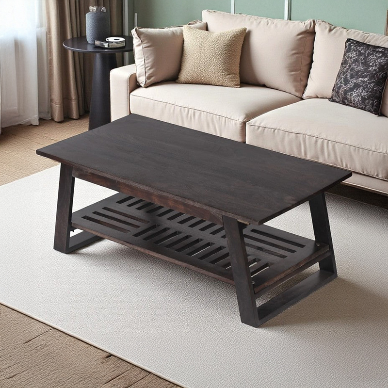 Azvino Sheesham Wooden Center Table - Dark Brown