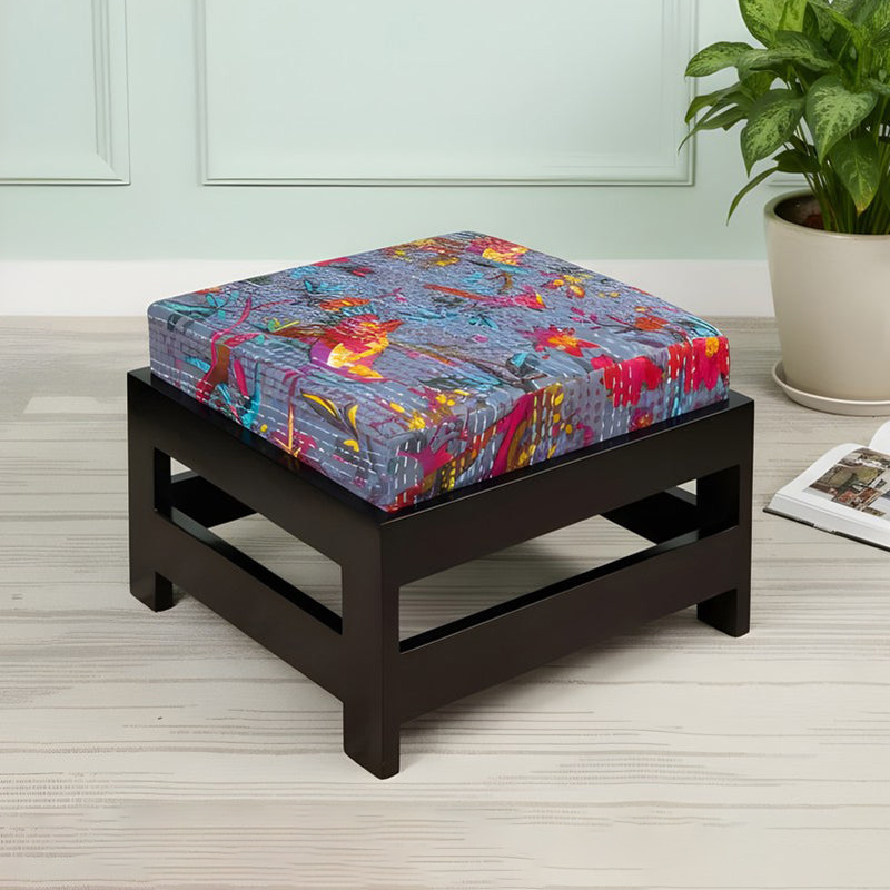 Mirox Sheesham Wooden Stool With Cushion - Multicolor
