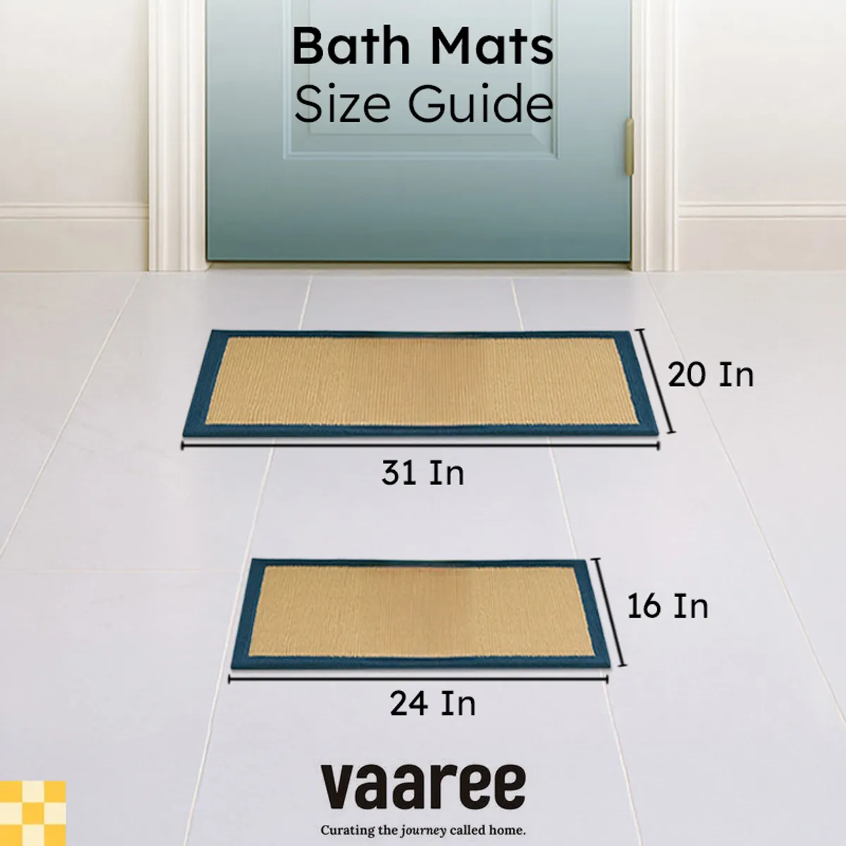 Bath mat size guide graphic showing two rectangular mat sizes