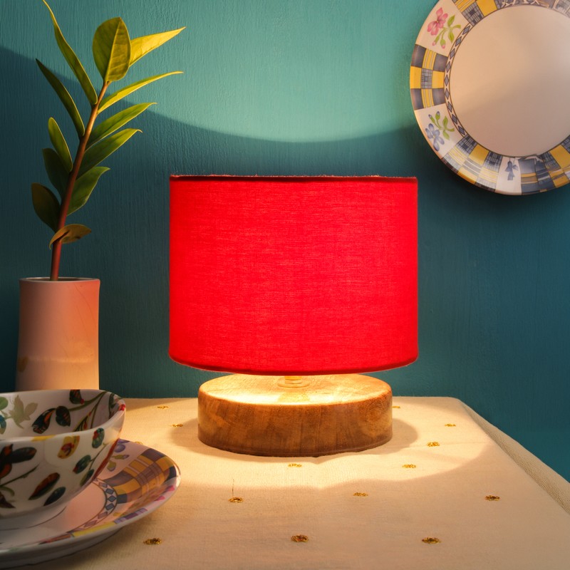 Caudex Wooden Table Lamp - Red