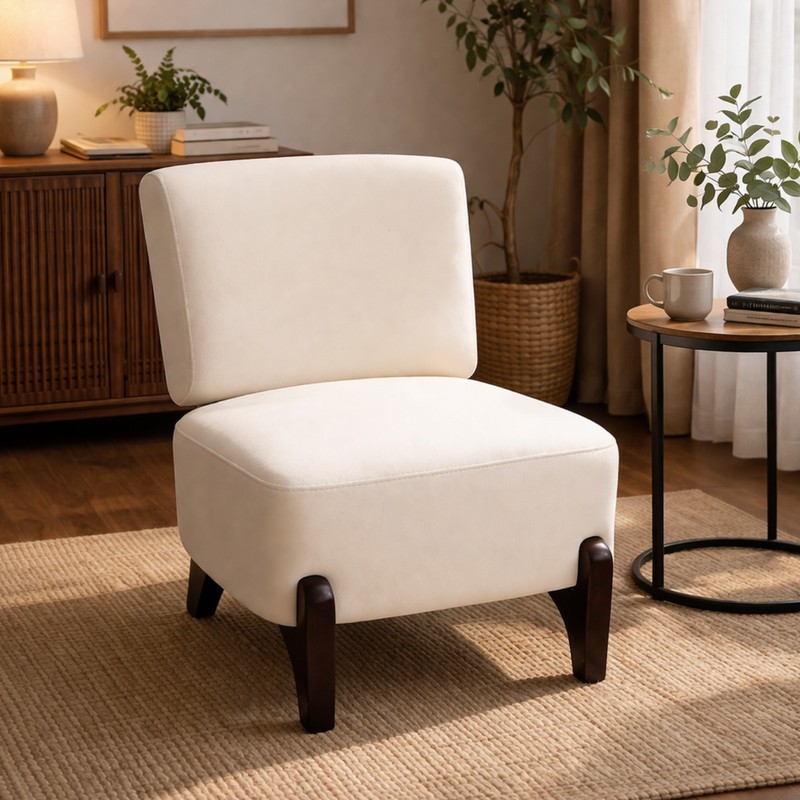 Merivor Teak Wood & Velvet Accent Chair