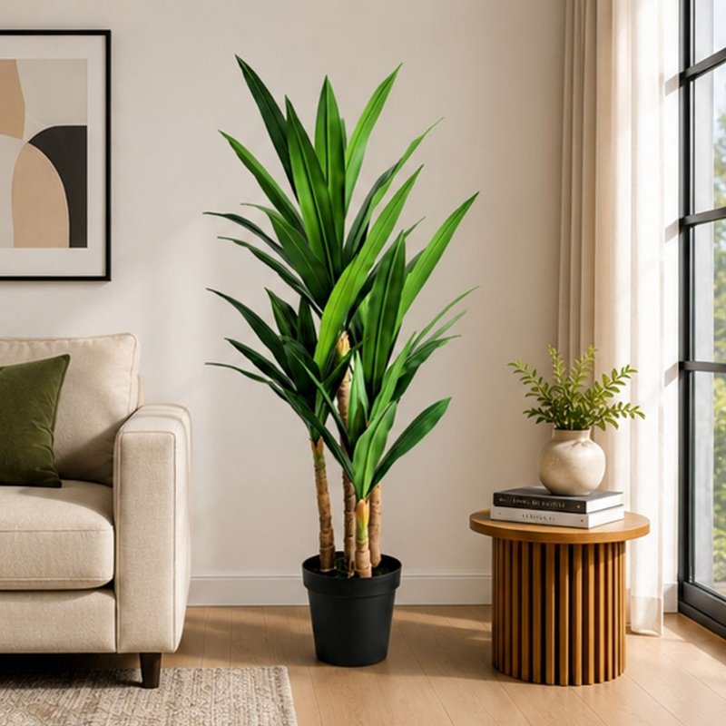 130 cm (4.3 ft) Artificial Dracaena Plant With Black Plastic Pot