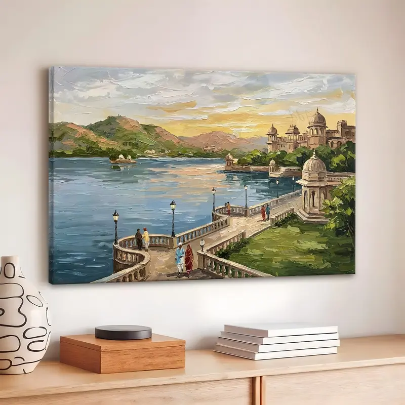 Scenic Royal Lakefront Palace Canvas Wall Painting