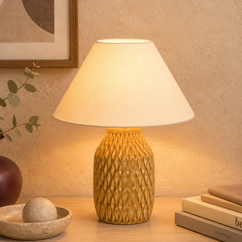 Emerald Trellis Glow Ceramic Table Lamp - Brown