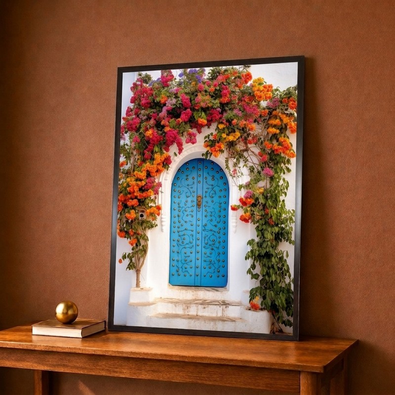 Floral Blue Door Canvas Wall Painting
