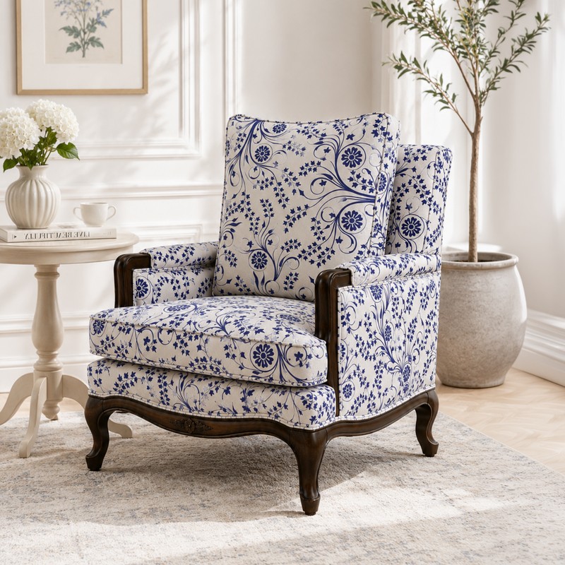 Eira Teak Wood & Faux Suede Lounge Chair