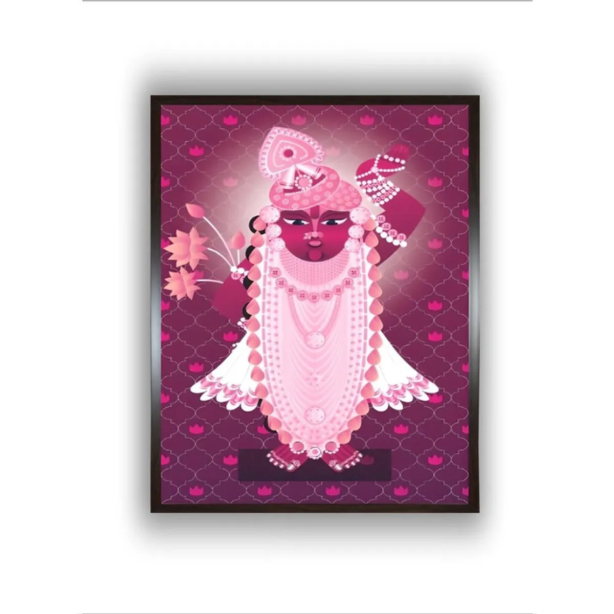 Straight-on view of pink framed folk goddess wall painting