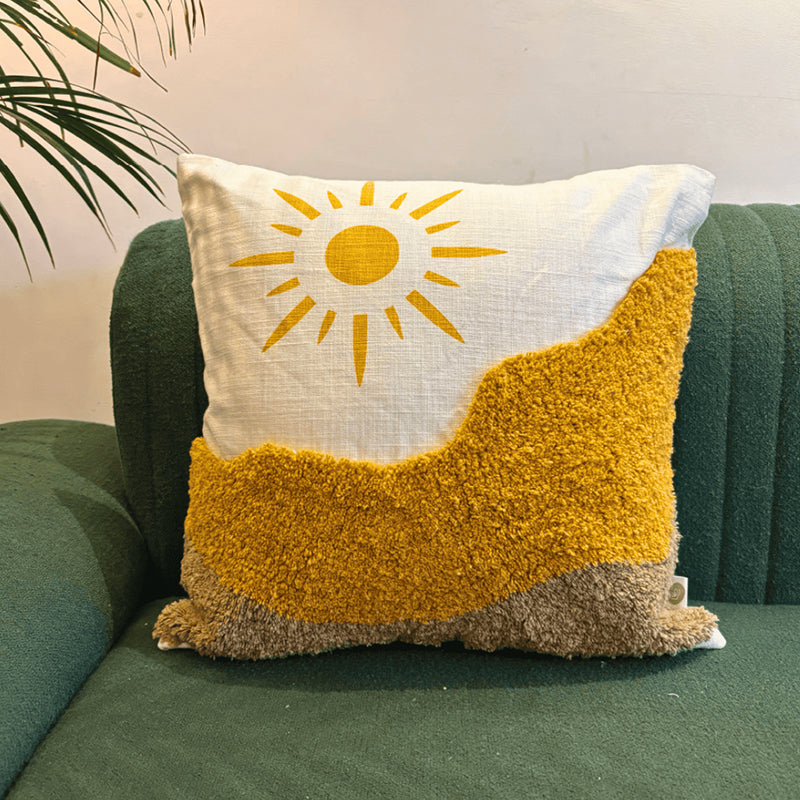 Midnight Sun Tufted Cushion Cover - Yellow & White