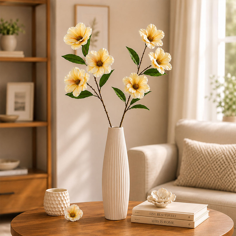 Flora Amara Magnolia Artificial Flower Stick (Light Yellow) - Set of Two