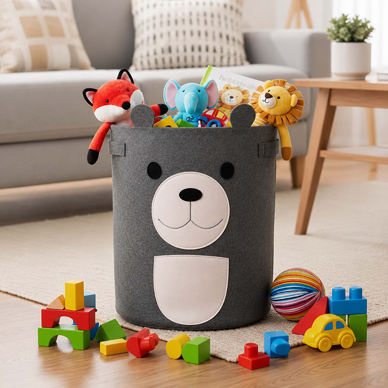 Weave Ease Felt Storage Basket - Dark Grey,White