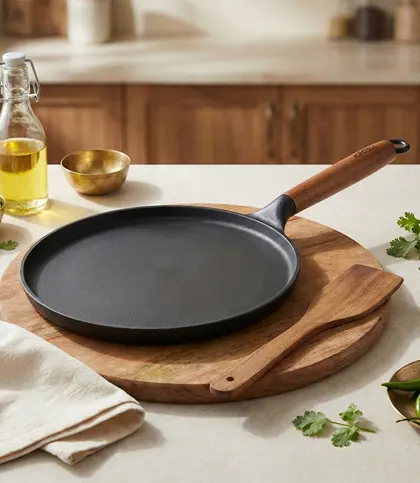 Cast Iron · Acacia Wood