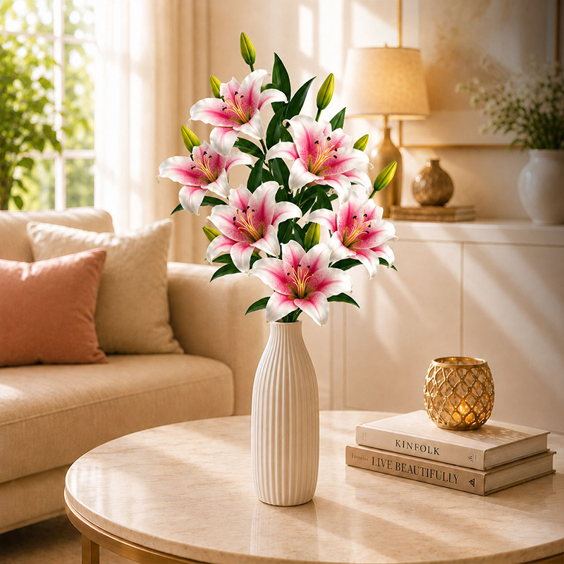 Floral Hush Lily Artificial Flower Stick (Pink) - Set of Two