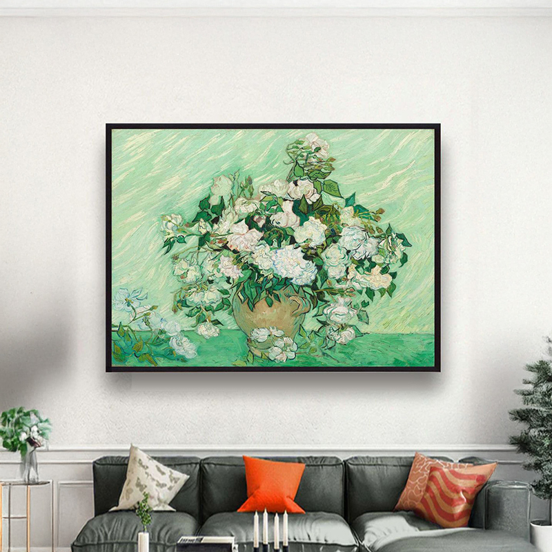White Roses in a Vase Canvas Wall Painting With Frame - Small