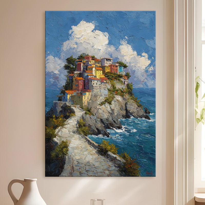 Cliffside Village Gallery Wrapped Canvas Wall Painting