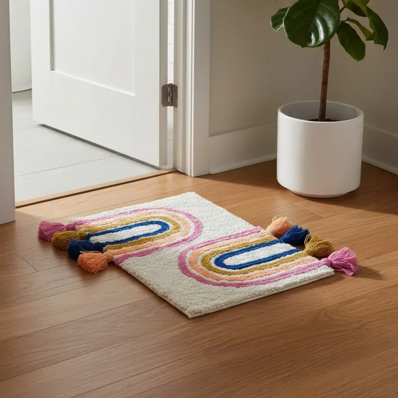 Bohome Rainbow Tufted Cotton Bath Mat - 40 x 60 cms