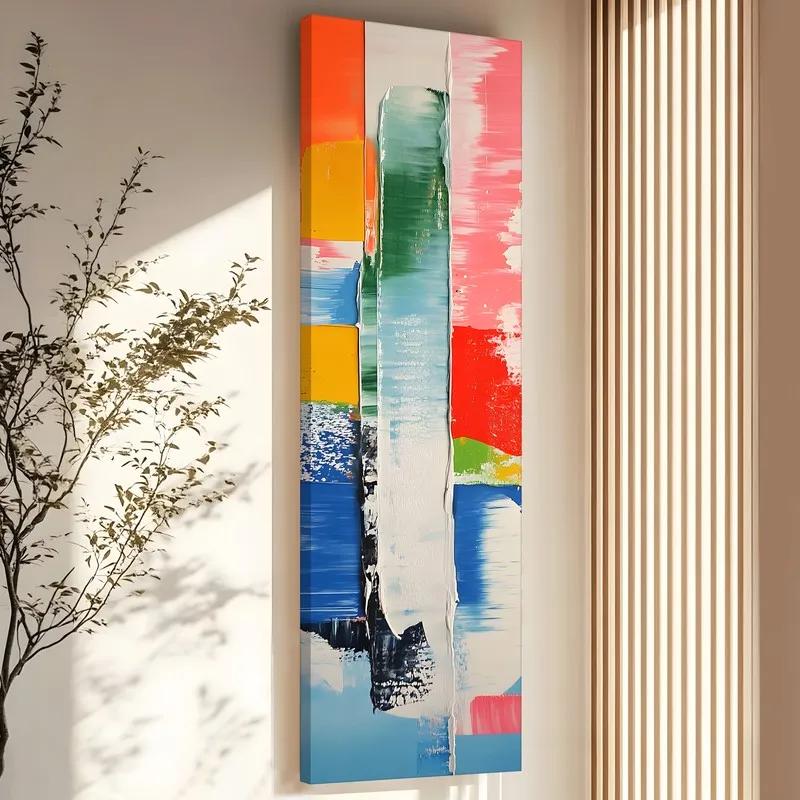 Side view of multicolour abstract gallery wrapped canvas wall art