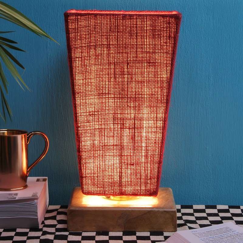 Corypha Wooden Table Lamp - Maroon