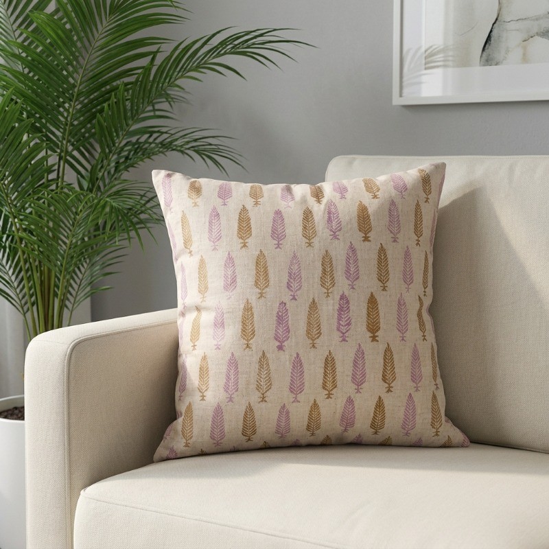 Blossom Bay Printed Cotton Cushion Cover - White,Pink