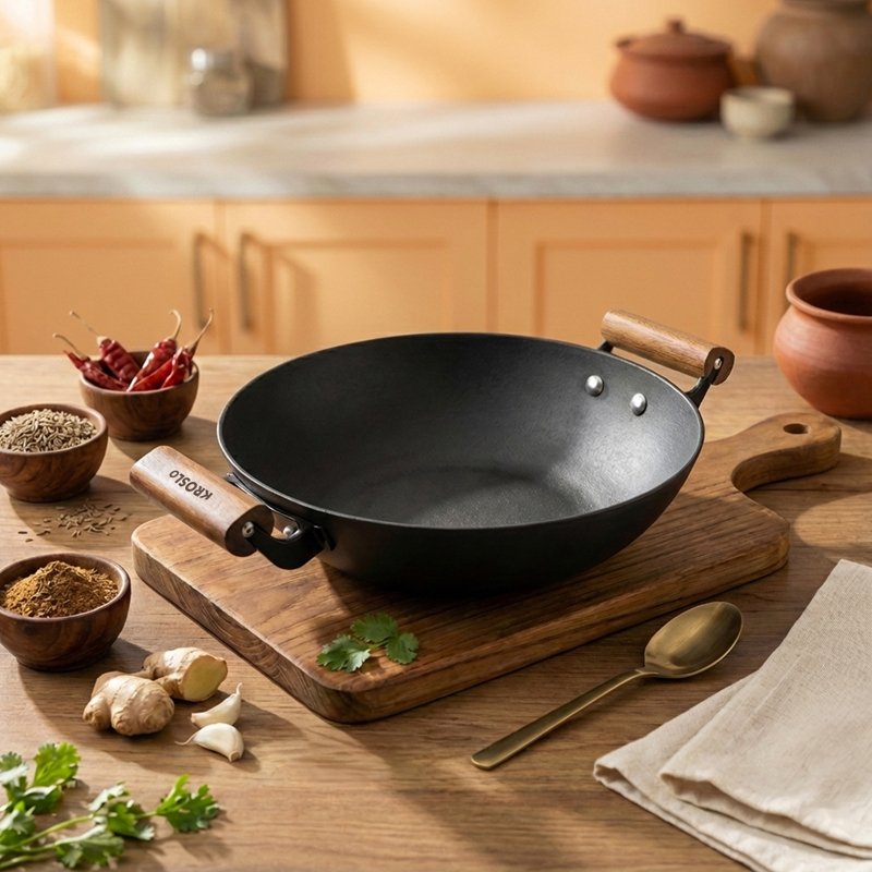 Kroslo Titanium Enamel Cast Iron Kadhai - 2600 mL - 2600 mL