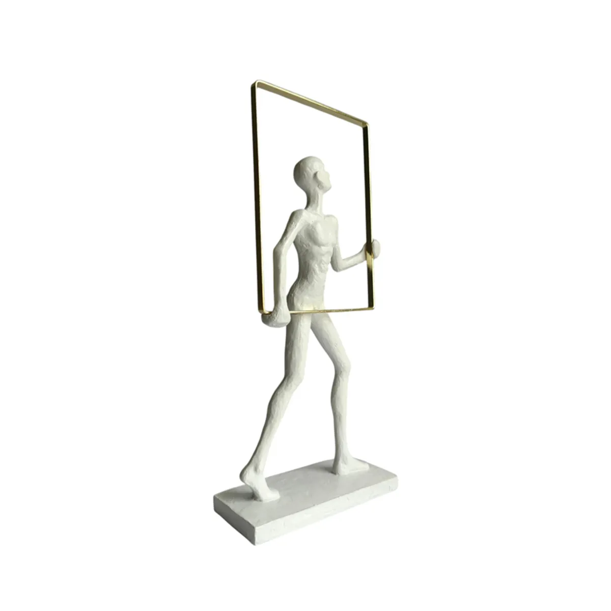 Side view showing the sculptural white figurine and gold frame