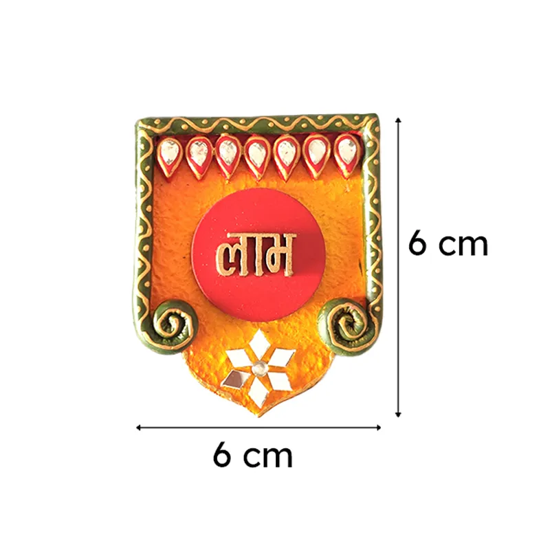 Single orange and green Labh wall accent shown with size markings