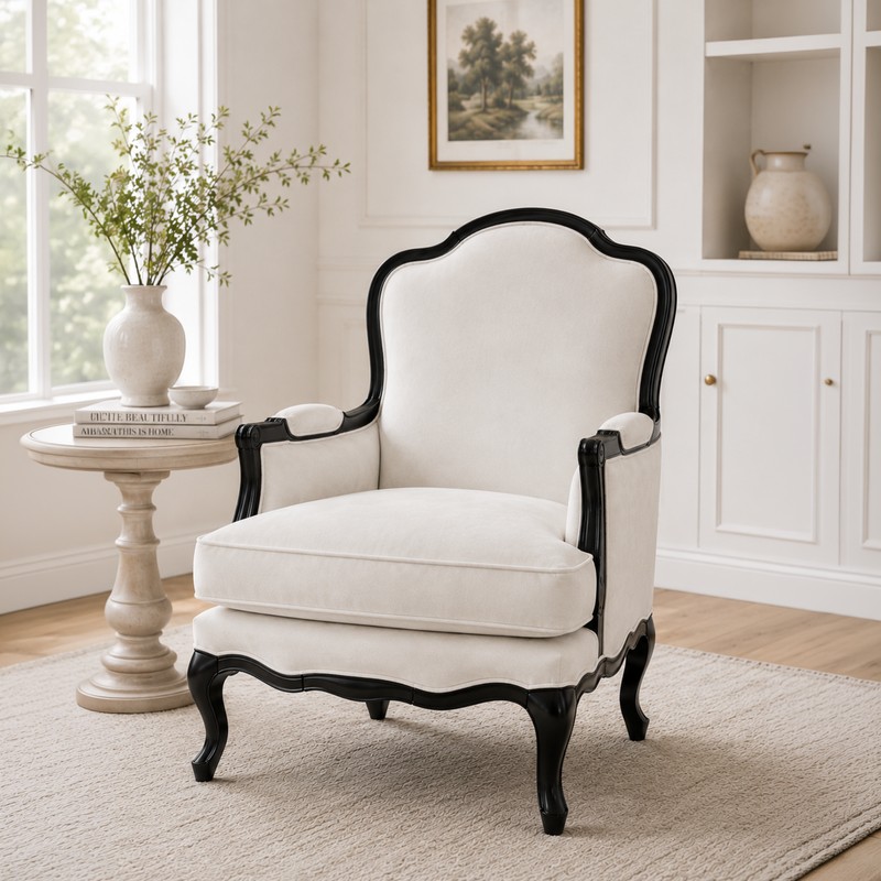 Whitmore Teak Wood & Faux Seude Accent Chair