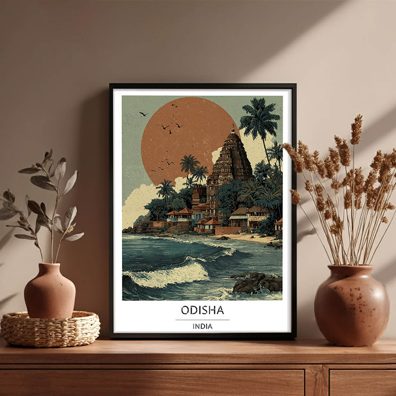 Konark Shoreline Heritage Odisha Wall Art With Black Frame - Small