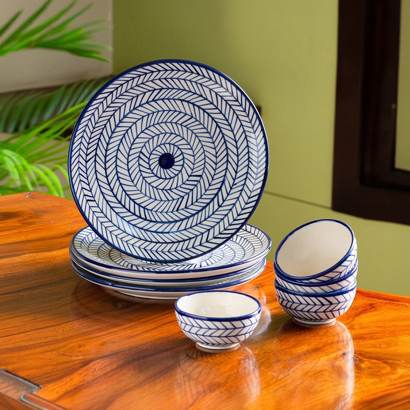 Indigo Chevrons Ceramic Dinner Set - 8 Piece Set
