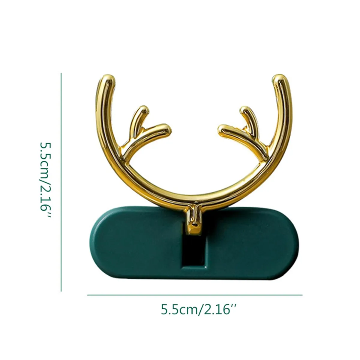 Single green wall hook with gold antler-shaped top on white background