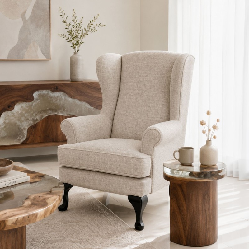 Reclinor Teak Wood & Suede Lounge Chair - Off White