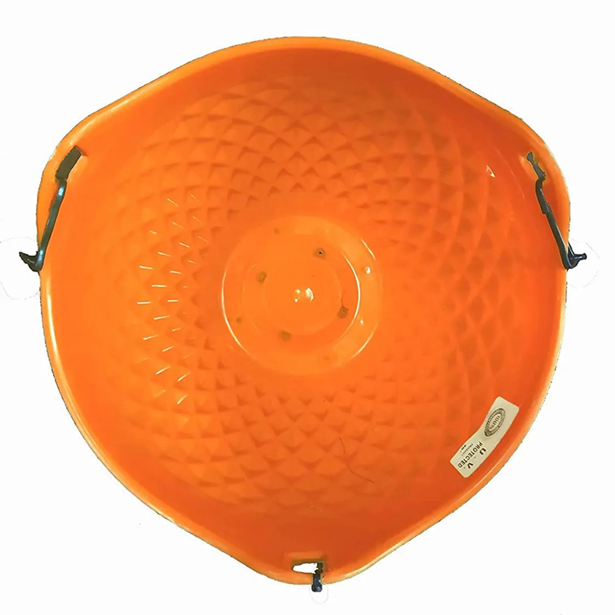 Close-up view of the orange planter interior and textured surface.