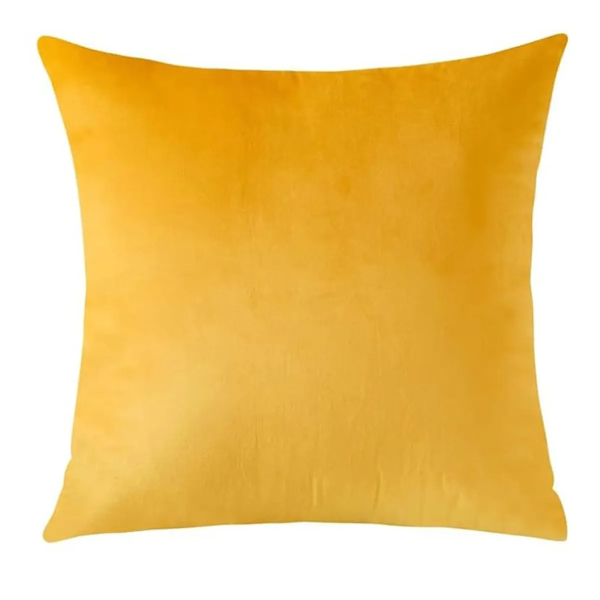 Single yellow square velvet cushion cover shown against a white background