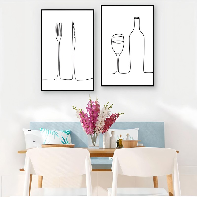 Dine in Lines Canvas Wall Painting - Set of Two - Small